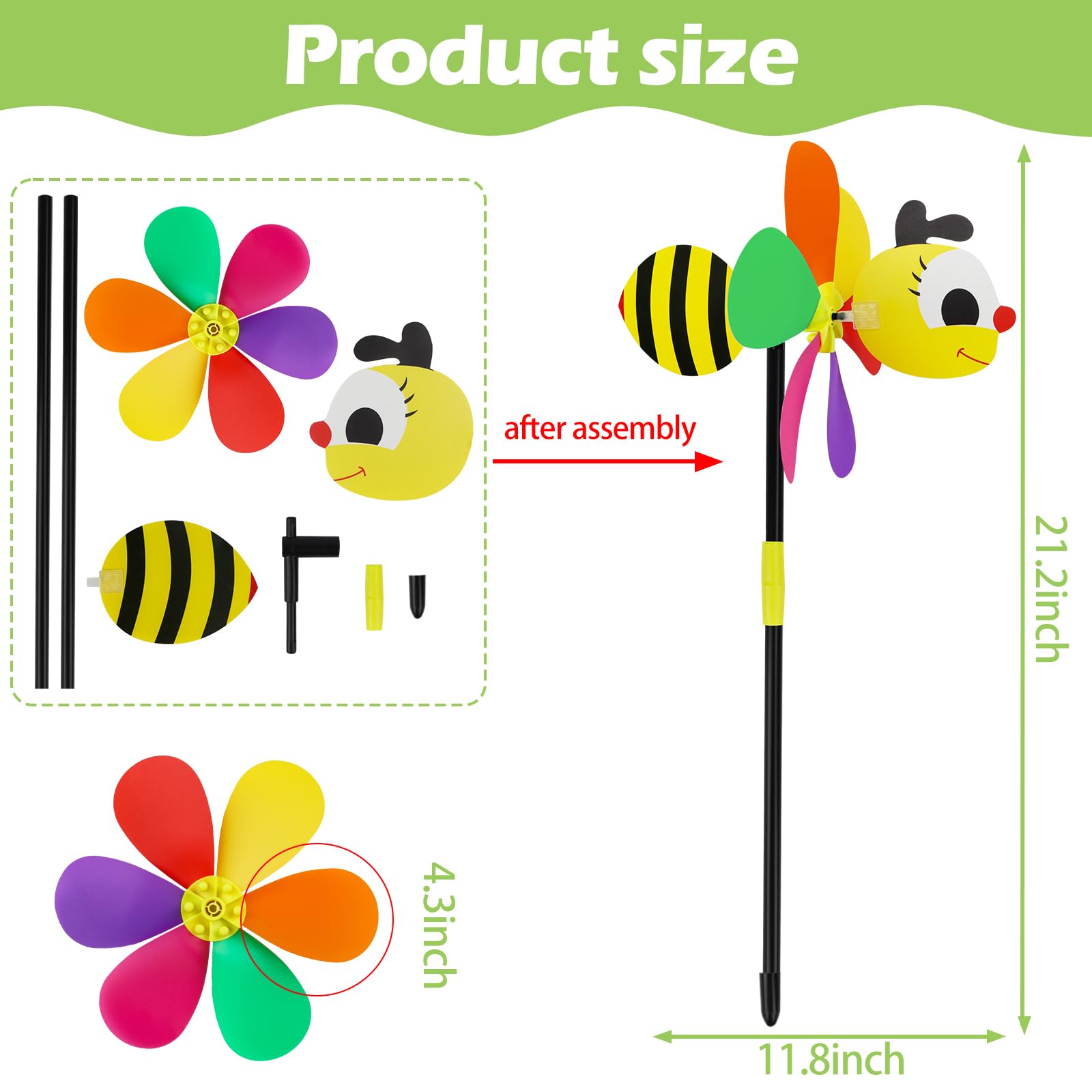 Garden Windmill Animal Pinwheel, 4PCS Large Animal Bee Windmill Wind Spinner - Image 3