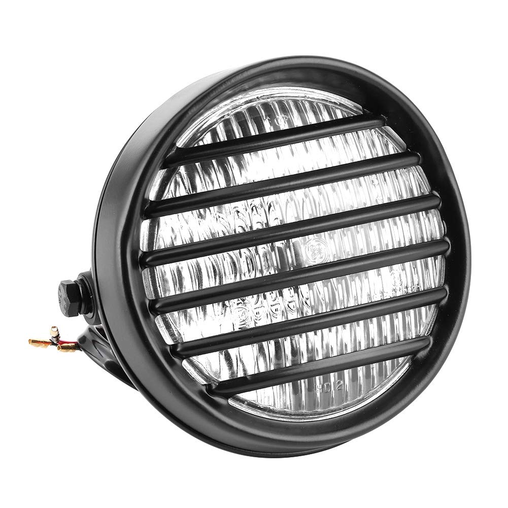 Qiilu Faros delanteros de motocicleta de 6 pulgadas, faro redondo de motocicleta Parrilla cubierta de lente 35W Bombilla halógena Faro de moto universal(Vidrio transparente)
