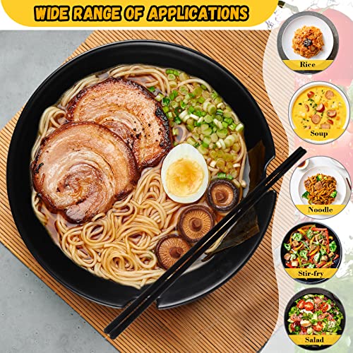 Image of Didaey 4 Sets Japanese Ramen Bowl Set 37 oz Black Large Ramen Noodle Bowl Asian Chinese Korean Miso Soup Bowl with Spoons Chopsticks Saucers and Chopsticks Holders for Pho Udon Thai Soba