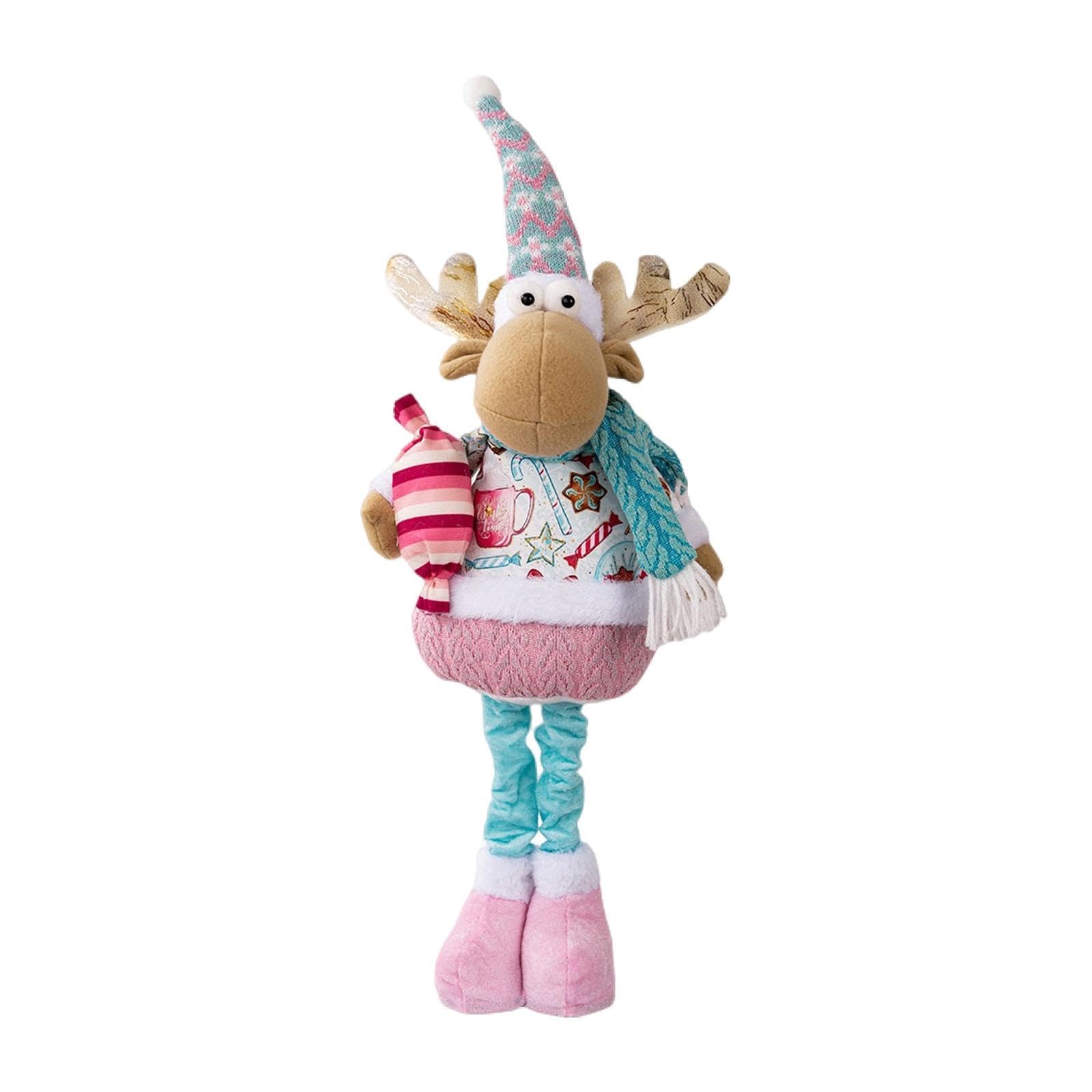 Qianly Muñeco Navideño Adorno de Peluche Figura de Navidad Muñeco con Base Fija Material Poliéster Adecuado para Biblioteca Decoración Familiar Regalo Creati, Alce, Individual