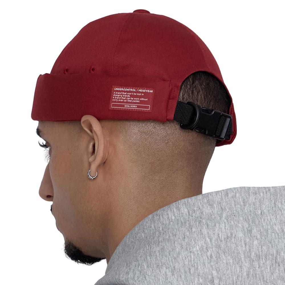 UNDERCONTROL Brimless Sailor Fisherman Leon Hat Rolled Cuff Harbour No Visor Miki Skull Docker Beanie Trawler Tactical Ring Cap for Men & Women (RED)