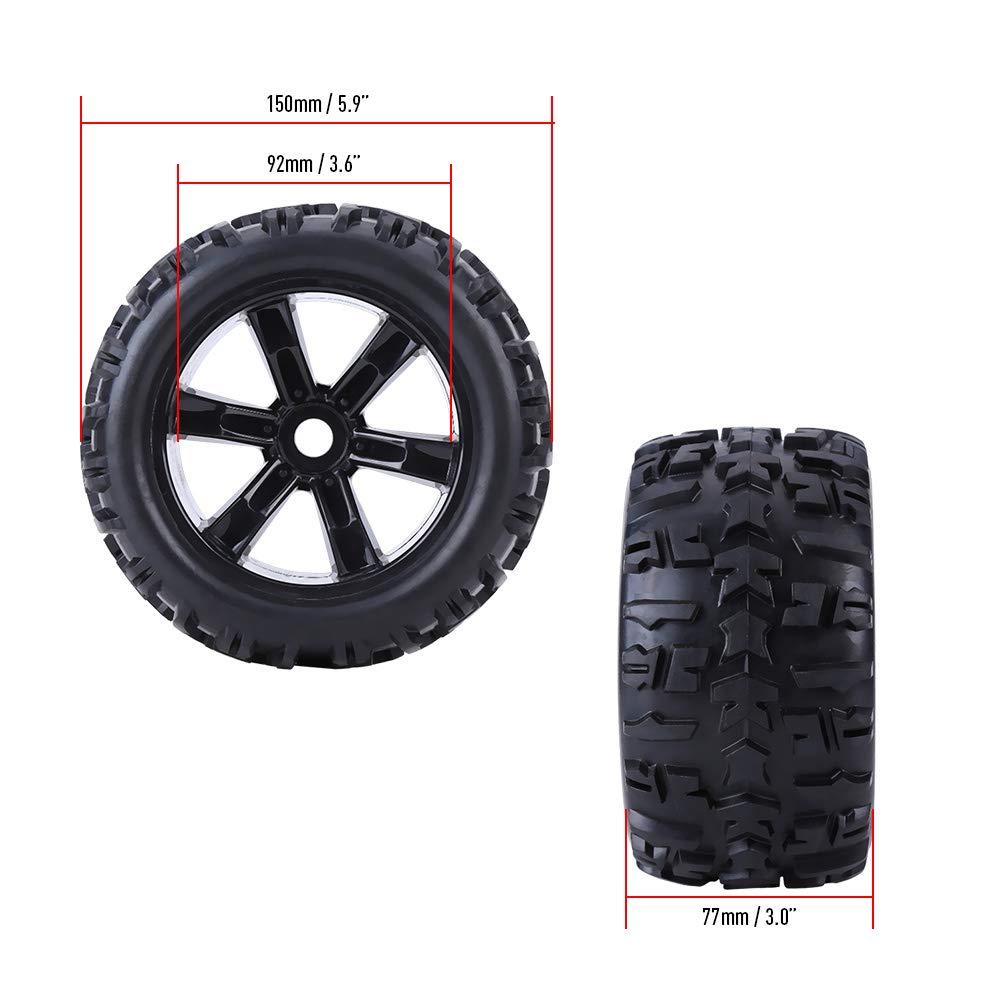 Dilwe RC Truck Opony samochodowe 4 sztuki gumowe opony plastikowe piasty Akcesoria do felg 1/8