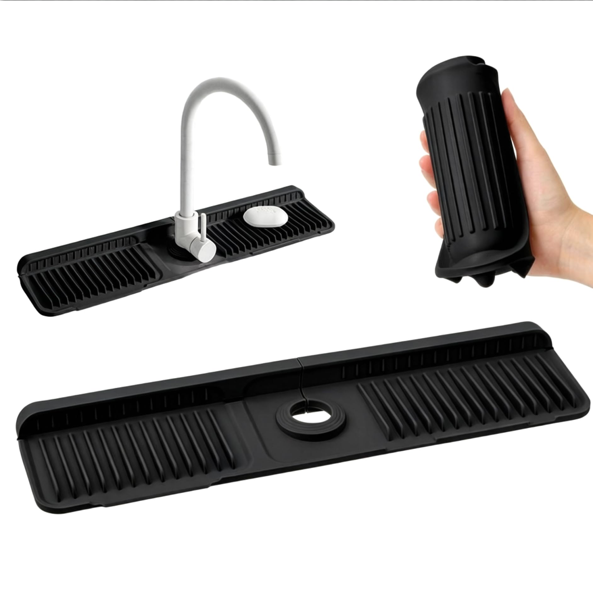 Protector contra salpicaduras para grifo con alfombrilla de silicona en ángulo para cocina