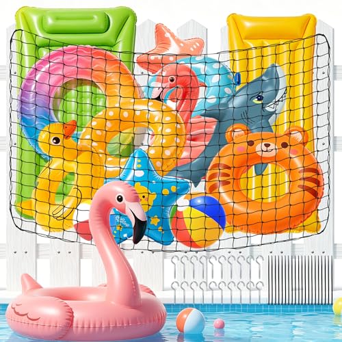 Extra Large Pool Toy Float Storage Net with 20 Hooks and 20 Ropes 72 x 48 Hanging Elastic Mesh Organizer for Floats Balls Water Inflatable Toys Rafts Noodles & Pool Accessories