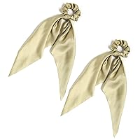 Vista 31 de Coleteros para el cabello para mujer, bufanda LFOUVRE Scrunchies, 2 piezas de bufandas anudadas para niñas, bufanda de satén sedoso, banda elástica