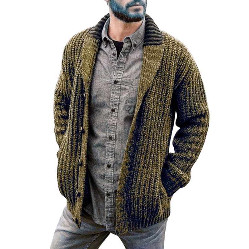 bifanxi Men's Shawl Collar Knitted Sweater with Buttons Slim Fit Cardigan for Autumn and Winter | Olive Green | S-picture-33