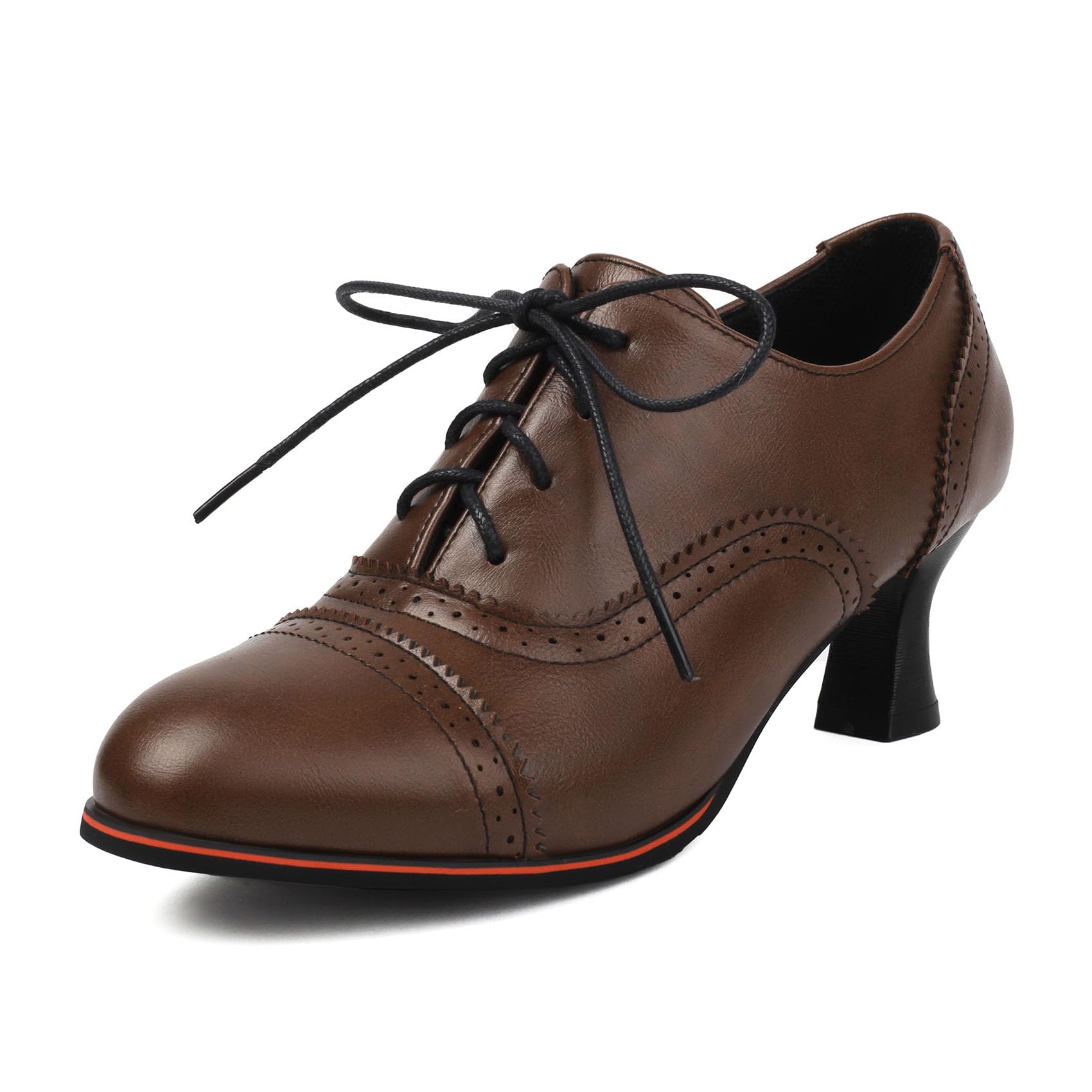 SHEMEE Womens Kitten Heels Oxford Pumps Victorian Style Vintage Mid-Heels Lace Up Brogues Witch Costume Cosplay Shoes