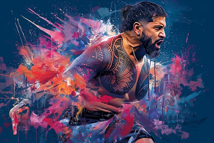 Jeys Fighter Usos Wall Art - 24x36 Tribal Warrior Wrestling Poster, Oil Painting Wall Art Birthday Party Poster, Home Decor Banner