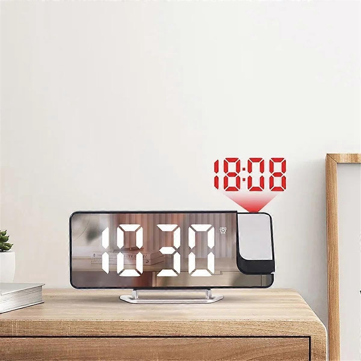 JOYHAPPST Led Digital Projection Clock Mirror 180Rotation Large Screen Date Time Temperature Electronic Alarm Clock for Bedroom-A