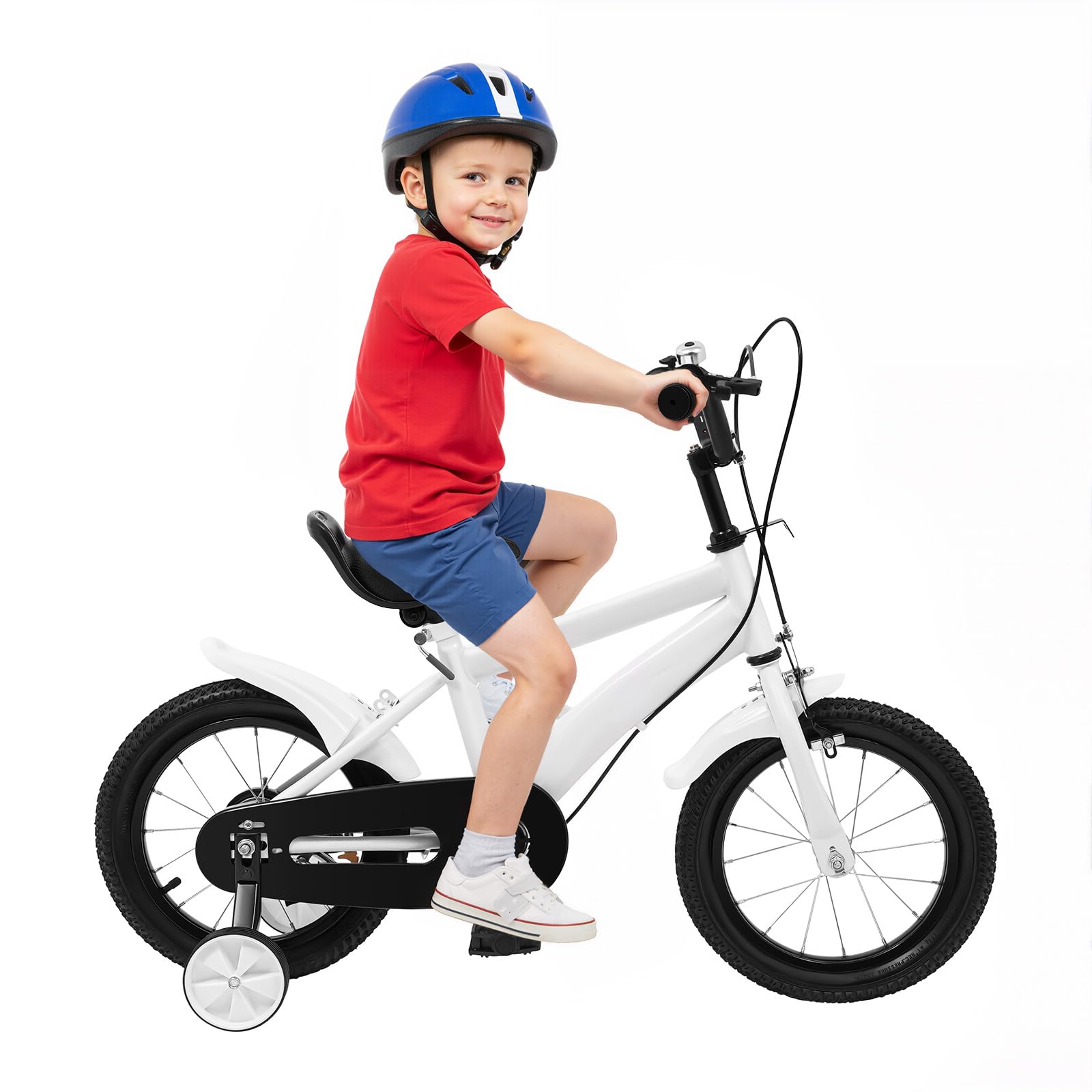 Bicicletta per bambini 14 pollici, bicicletta con ruote di supporto a partire dai 3 anni, bicicletta per bambini e ragazze, regolabile in altezza e braccioli, bianco