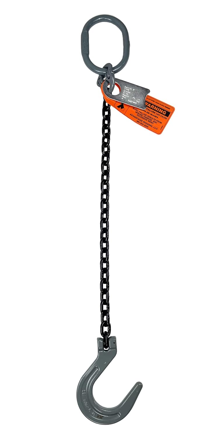 Chain Sling - 1/2 x 5' Single Leg with Foundry Hook - Grade 100
