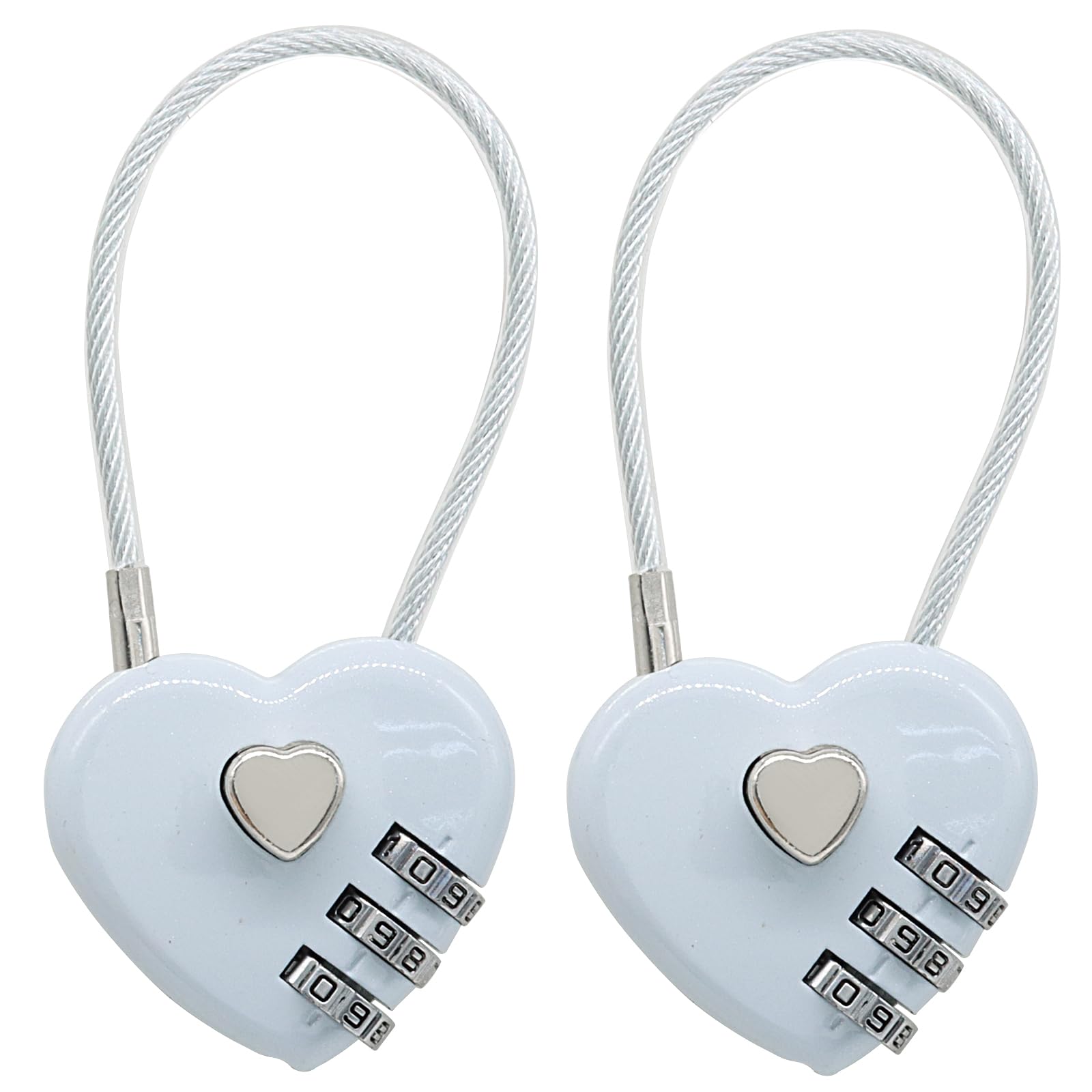 Cjueiom 2 Pack White Heart Shaped Combination Luggage Lock, 3 Digit