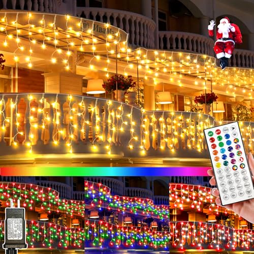 RGB 128 Function 16 Color Christmas Lights Outdoor Waterproof Color changing 504 LED 52FT Curtain Fairy Lights Outside 8 Modes with Timer Plug In Hanging String Lights for Wedding Party Home Garden