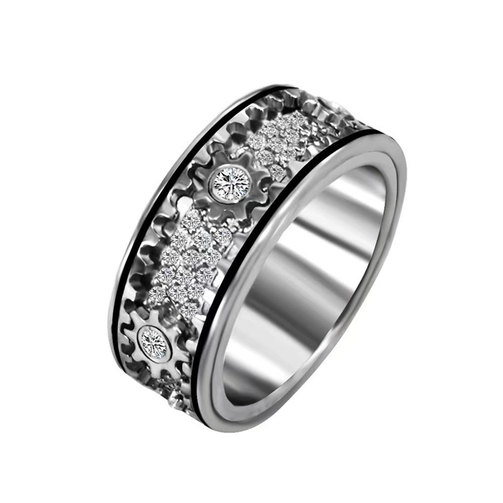 Gear Diamond Ring 925 Sterling Silber Gypsophila drehbarer Ring mit Diamant, Anti-Angst Stressabbau Viel Glück Kristallringe Schmuck Accessoires für Männer Frauen Liebhaber Geschenke