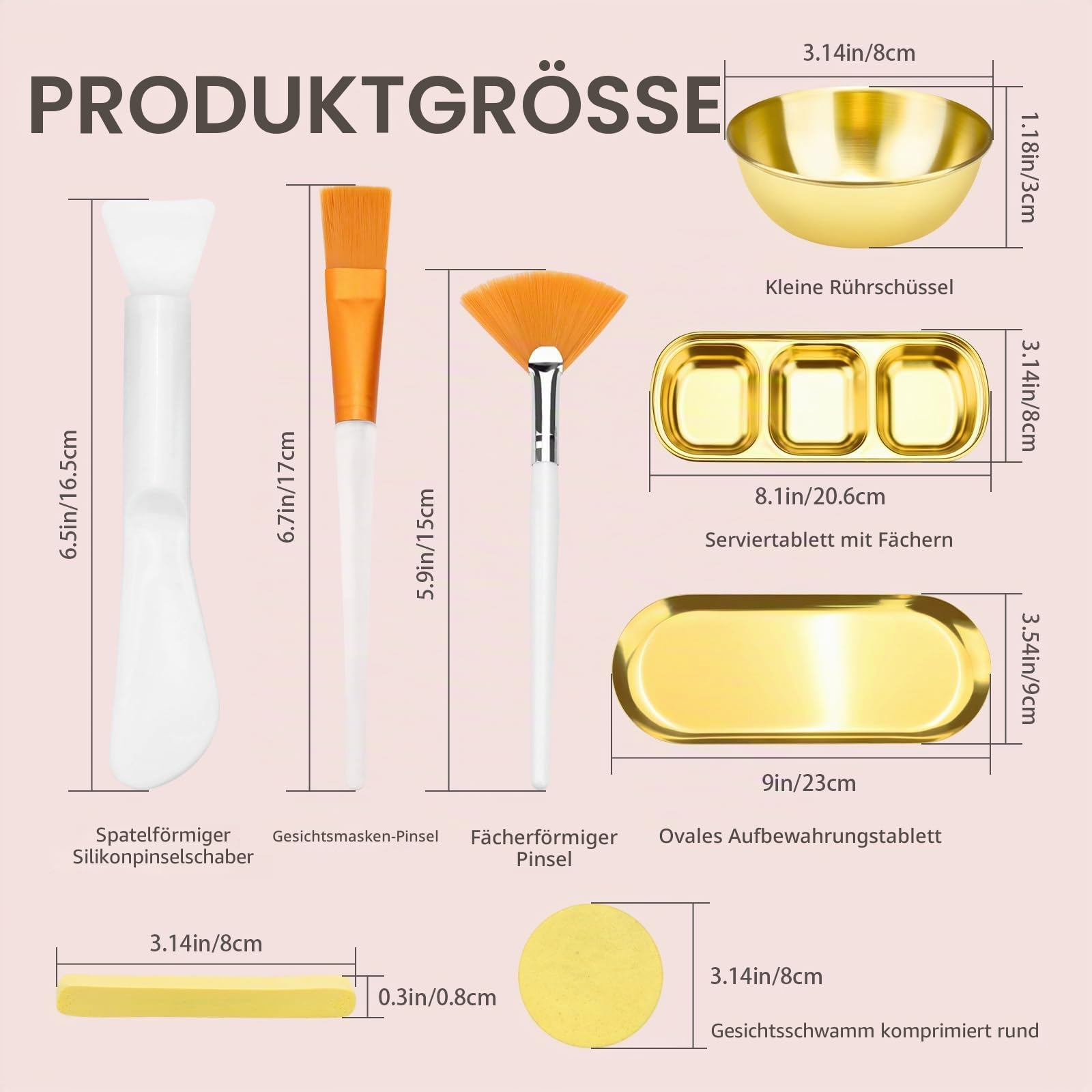 24-teiliges Gesichtsschalen und Pinsel-Set für Kosmetikerbedarf, flache und Fächerbürste für das Gesicht mit Rührschüsseln, Serviertablett, Spatel & komprimiertem Schwamm