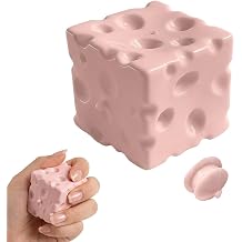 2.7 Inch Cheese Squishy Skin, Big CheeseSquishy for Mood Relief and Focus Improvement, Cheese BlockSquishy with Soft Texture, Squeeze Cheese Sensory Tool, Large Pink Cheese Stress Tool