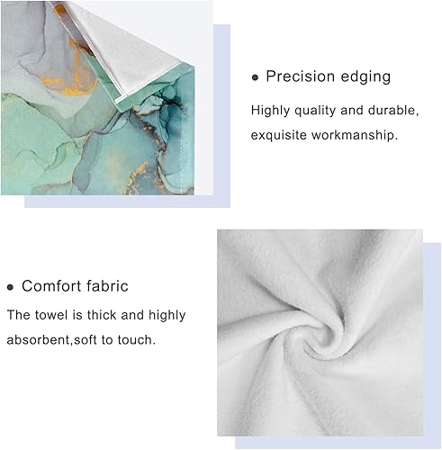 Miniatura 4 de ALAZA Juego de toallas de baño, toallas de baño abstractas de color verde azulado, 3 piezas, 1 toalla de baño, 1 toalla de baño, 1 toalla de mano,