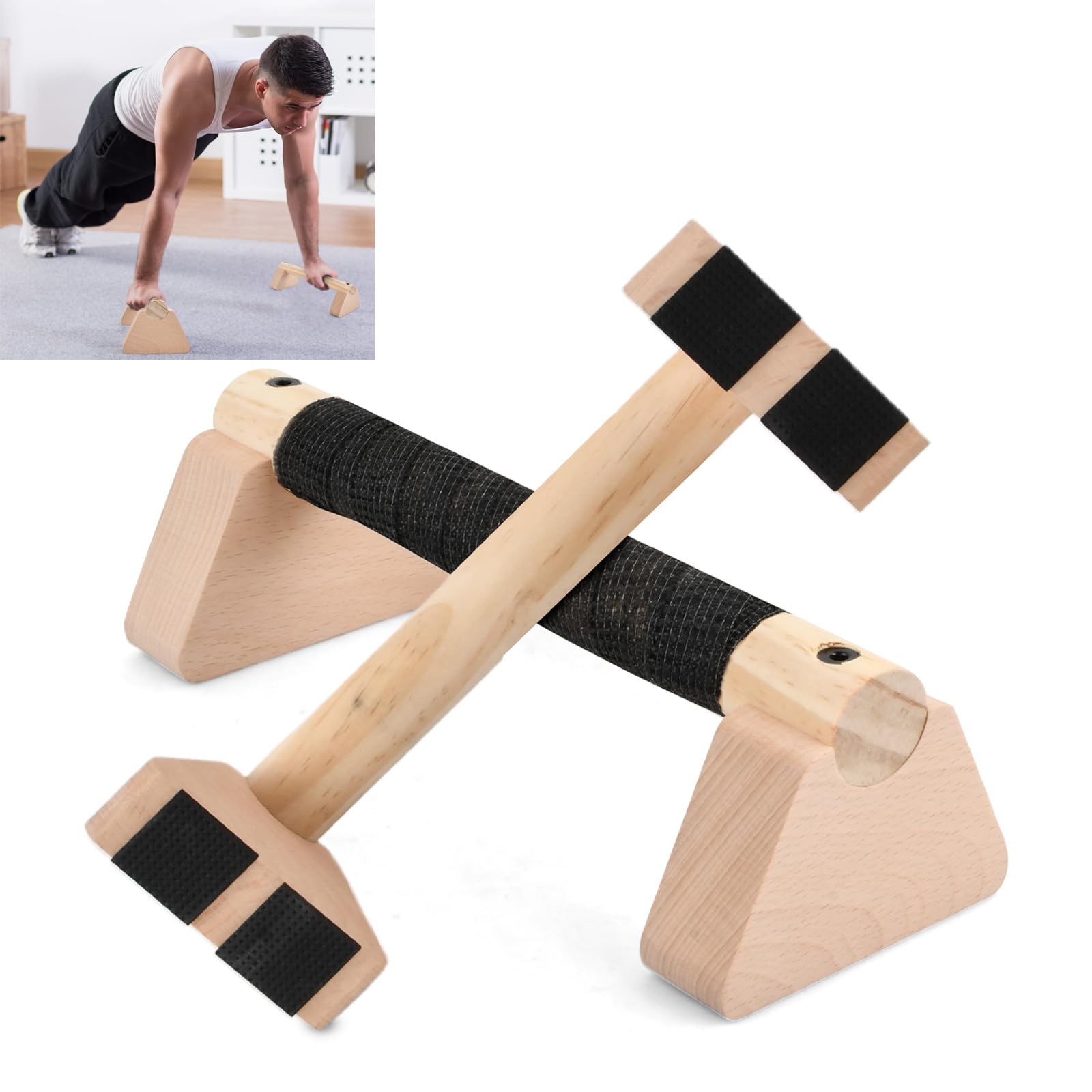 Maniglie Per Flessioni In Legno Di Faggio, 25 Cm, Antiscivolo Con Base In Gomma, Supporto Per Calisthenics E Pilates, Coppia Da 2 Pezzi, Portata 300 Kg - 5
