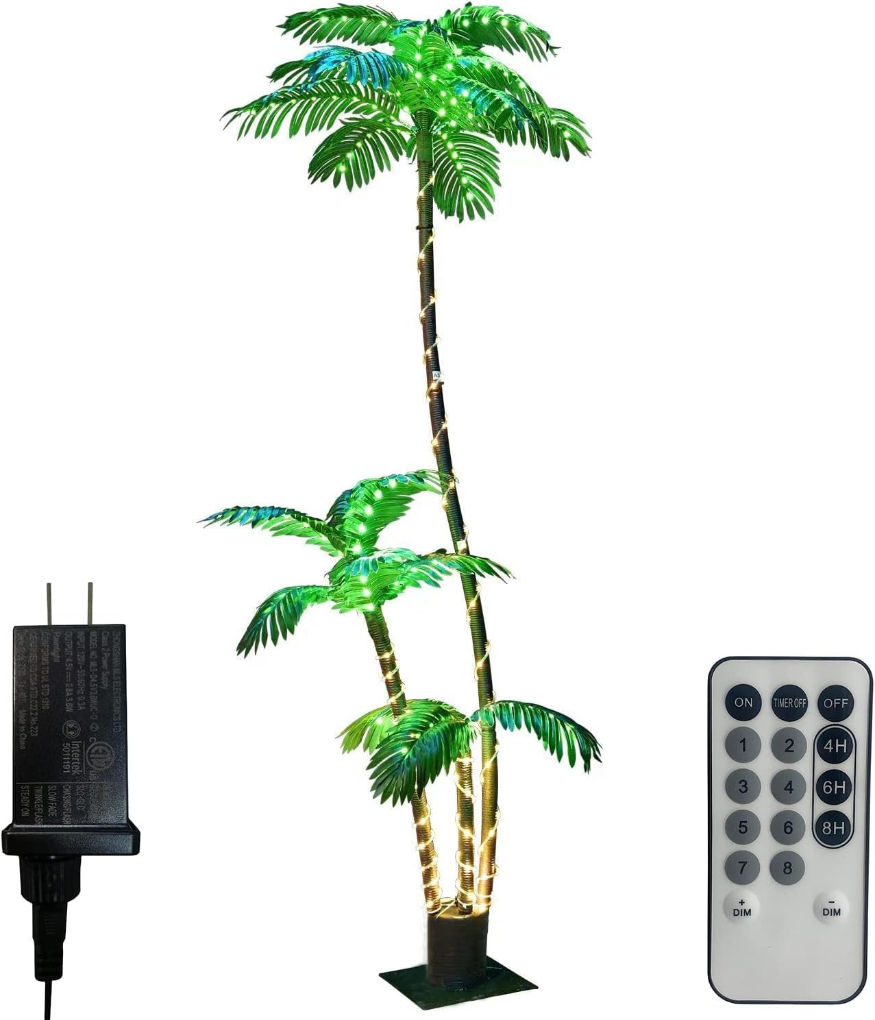 Artificial Palm Tree Christmas Tree 7Ft 3Trunks 260LED Lighted Simulation Tropical Palm Tree Fake Plant Light for Patio Home Office Beach Yard Cruise Hawaiian Party Tiki Bar Decorations - Electric 7FT Plug-in