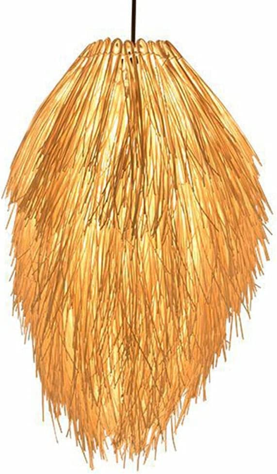 Chandelier en osier rustique beige QTHWB | Suspension en rotin ajouré 1 pack