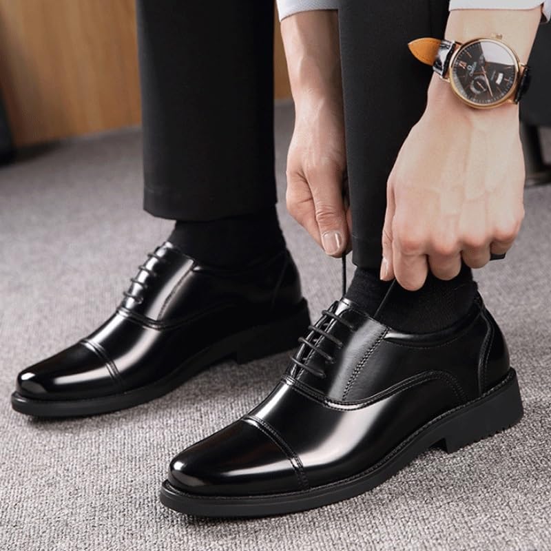 Men's Patent Leather Formal Business Oxford Dress Shoes Comfortable Chunky Heel Simple Lace-up Lug Sole Leather Formal Oxfords Shoes for Office Work3