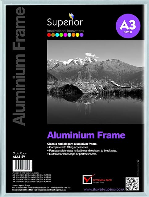 SECO Stewart Superior A3 Brushed Aluminium Picture Frame with Perspex Safety Glass - Silver, 1, (471165)