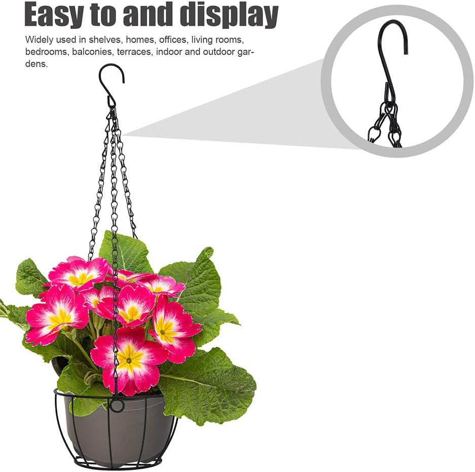 INOOMP 2Pcs Round Wire Hanging Planter Basket with Chain Metal Plant Holder for Indoor Outdoor Balcony Porch Garden Flower Pots Hanger