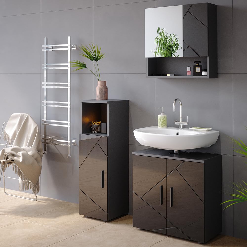 Vicco Mobiletto bagno Irma, Antracite lucido, 30 x 95 cm | per la conservazione di accessori da bagno e combinabile con Irma