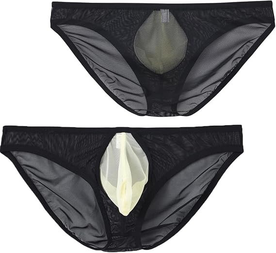 JINSHI Men's Sexy Mesh Breathable Briefs Low Rise See Through Underwear