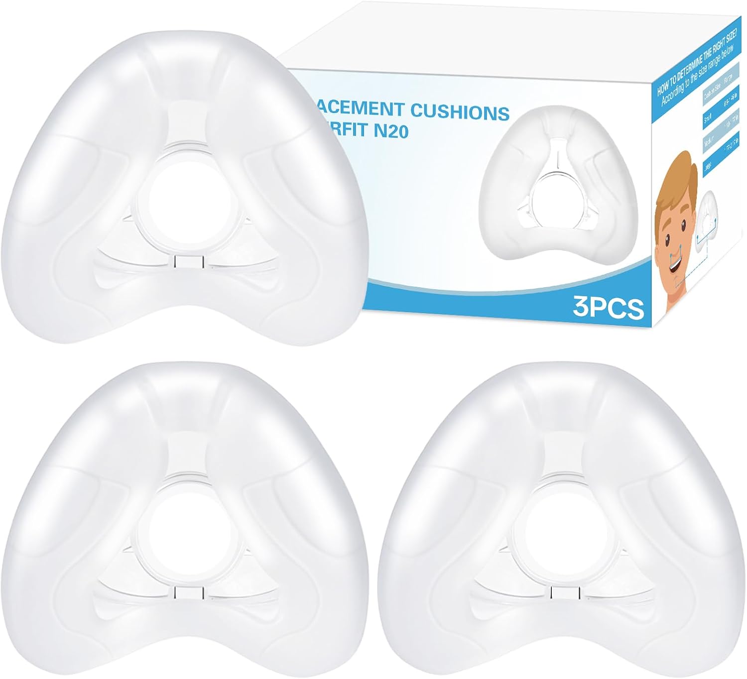 3 Pack Replacement Nasal Cushion for Airfit N20, Medium, Compatiable with Orignal Airfit N20 Frame & Elbow, Replacement Nasal CPAP Mask Cushion, Soft & Durable