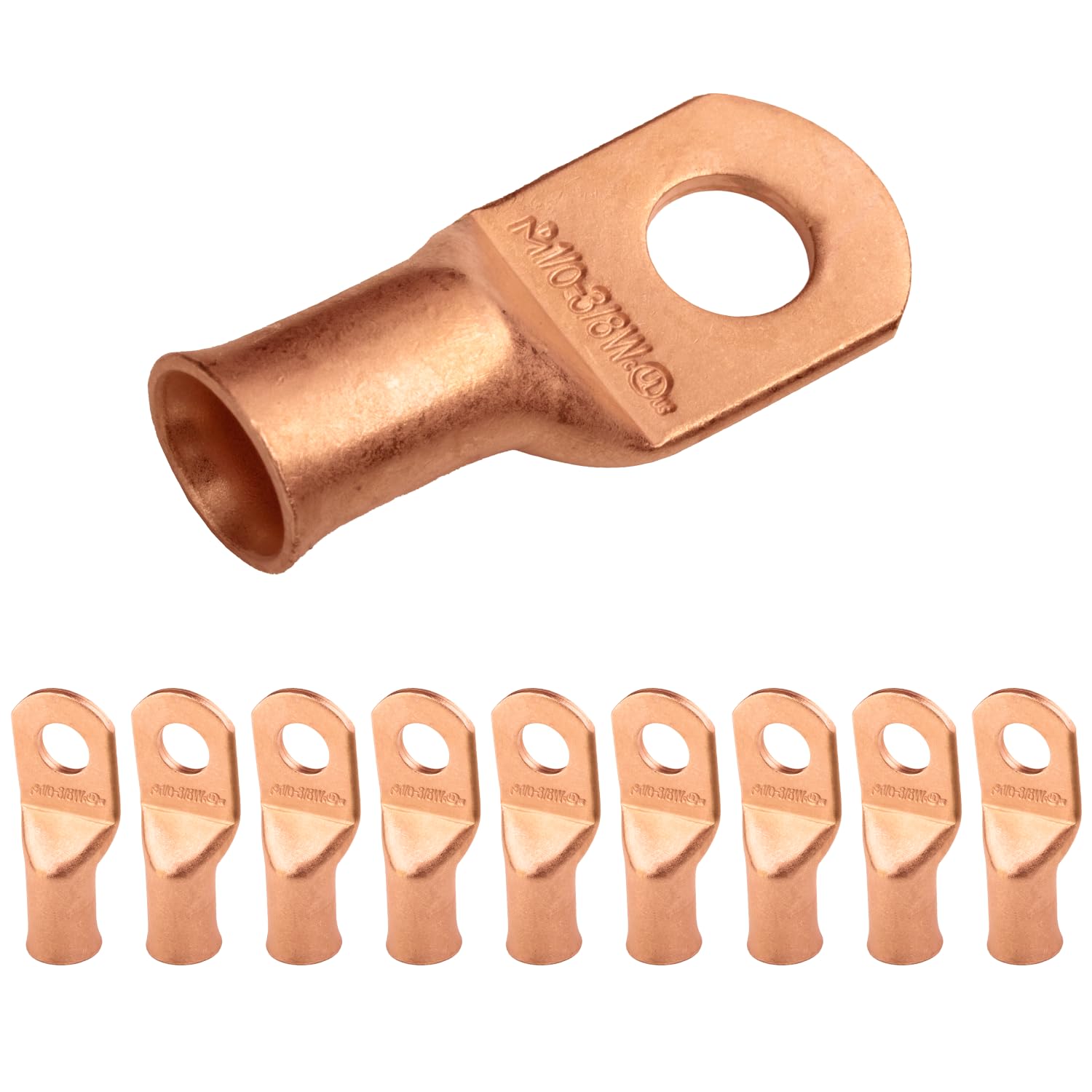 SELTERM 10pcs 1/0 AWG - 3/8" Stud (Wide Pad) - Battery Lugs, Heavy Duty Wire Lugs, Ring Terminals, Battery Cable Ends,0 Gauge Terminals, UL Bare Copper Eyelets Electrical Battery Terminal Connectors — image 1