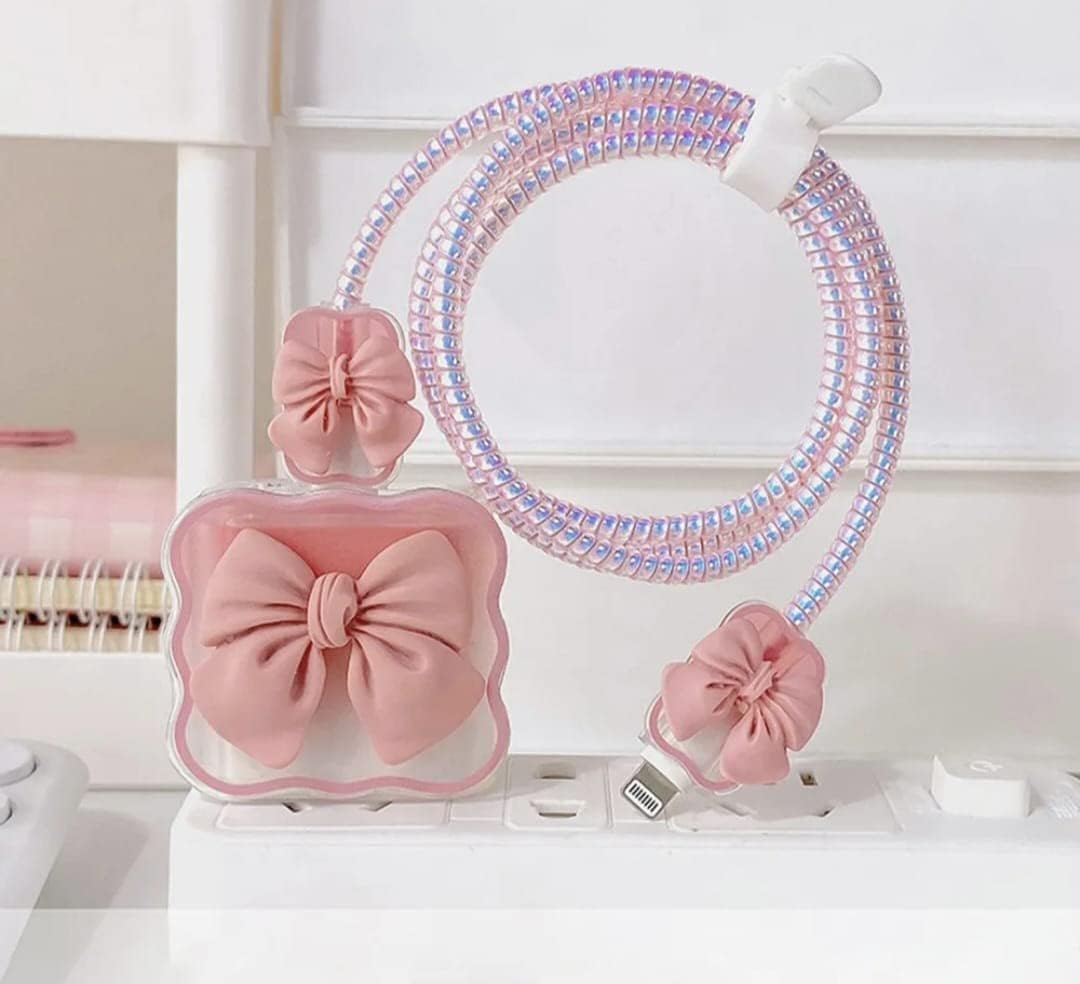 Meyaar Wave-Shaped Cable Protector Series with 3D Cute Pattern for iPhone Charger 20W & 18W, Data Line Wire Saver Charging Cable Charger Protective Cable, Full Protection Cover (Pink Bow) (B0CCWY4V1H) Amazon Price History, Amazon Price Tracker