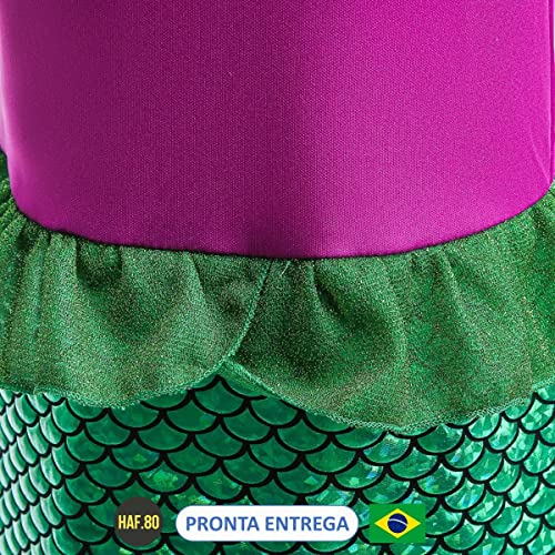 Fantasia Sereia Infantil Menina Vestido Ariel Pequena Sereia (M 5-6)