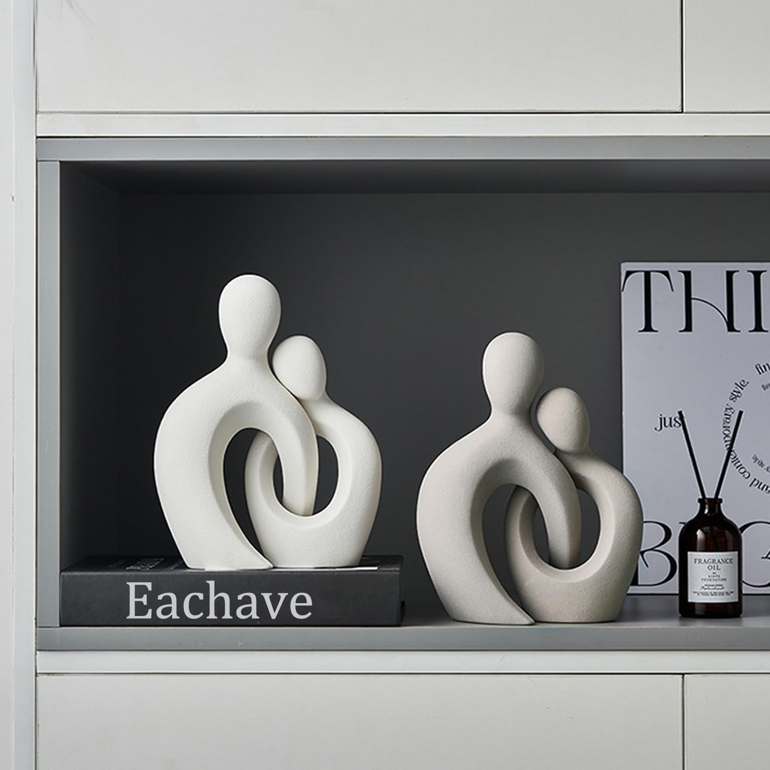 Sculpture Romantique en céramique Blanche pour la décoration intérieure - Statue d'amoureux Abstraite Moderne pour Le Salon, Le Bureau et la Chambre à Coucher