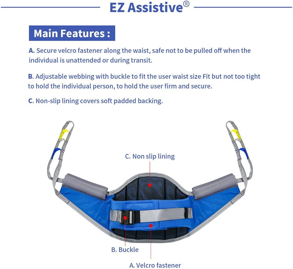 EZ Assistive Sit to Stand Patient Lift Sling with Pad,Stand Assist Sling for Patient Transfer,Soft Back Support SWL 500lb (Medium)