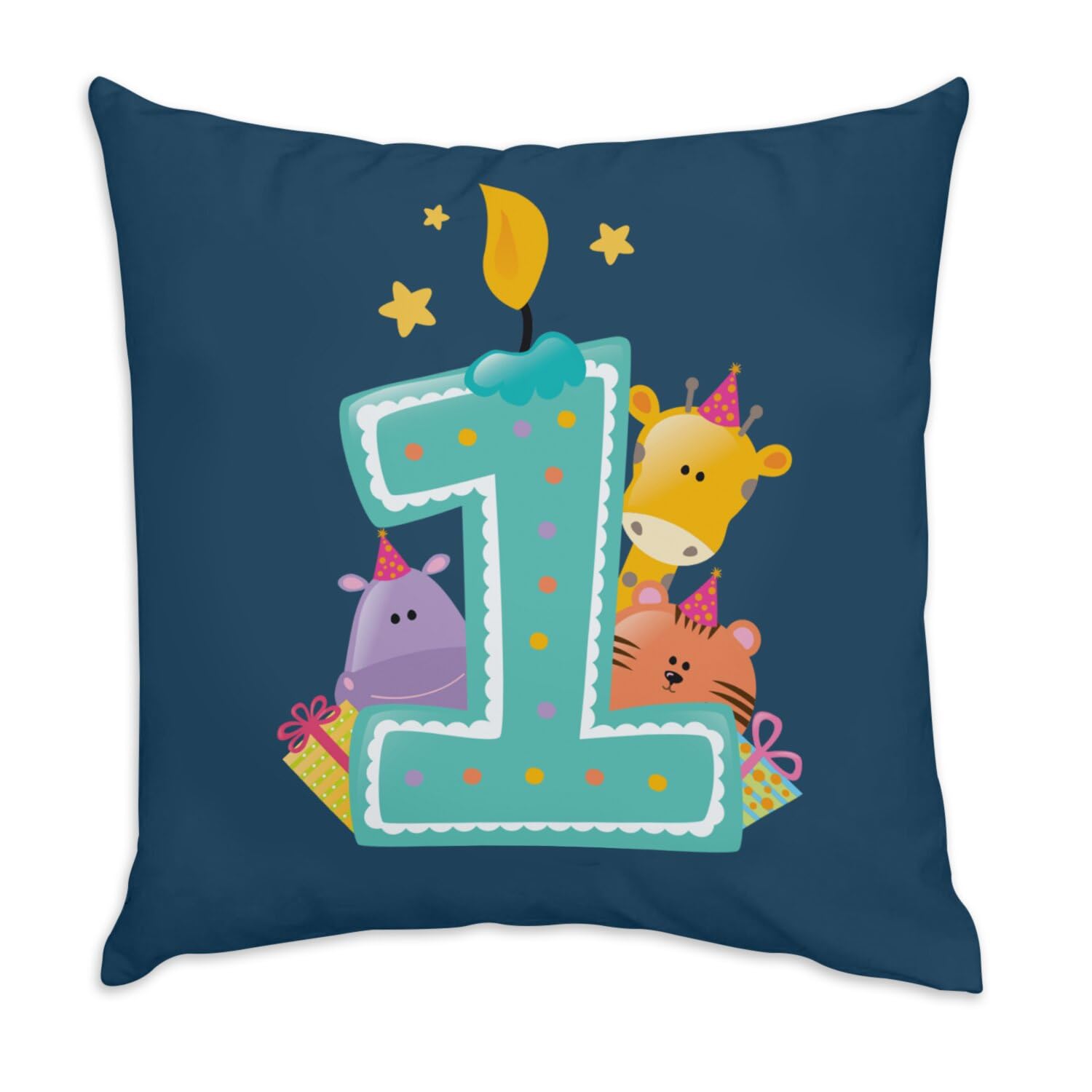 Coussin en Velours Bleu Girafe Idée Cadeau Premier Anniversaire