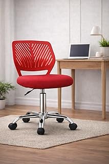 Modern Ergonomic Office Chair, Red, Mesh Back Design with Chrome Base, Adjustable Height, Rolling Wheels