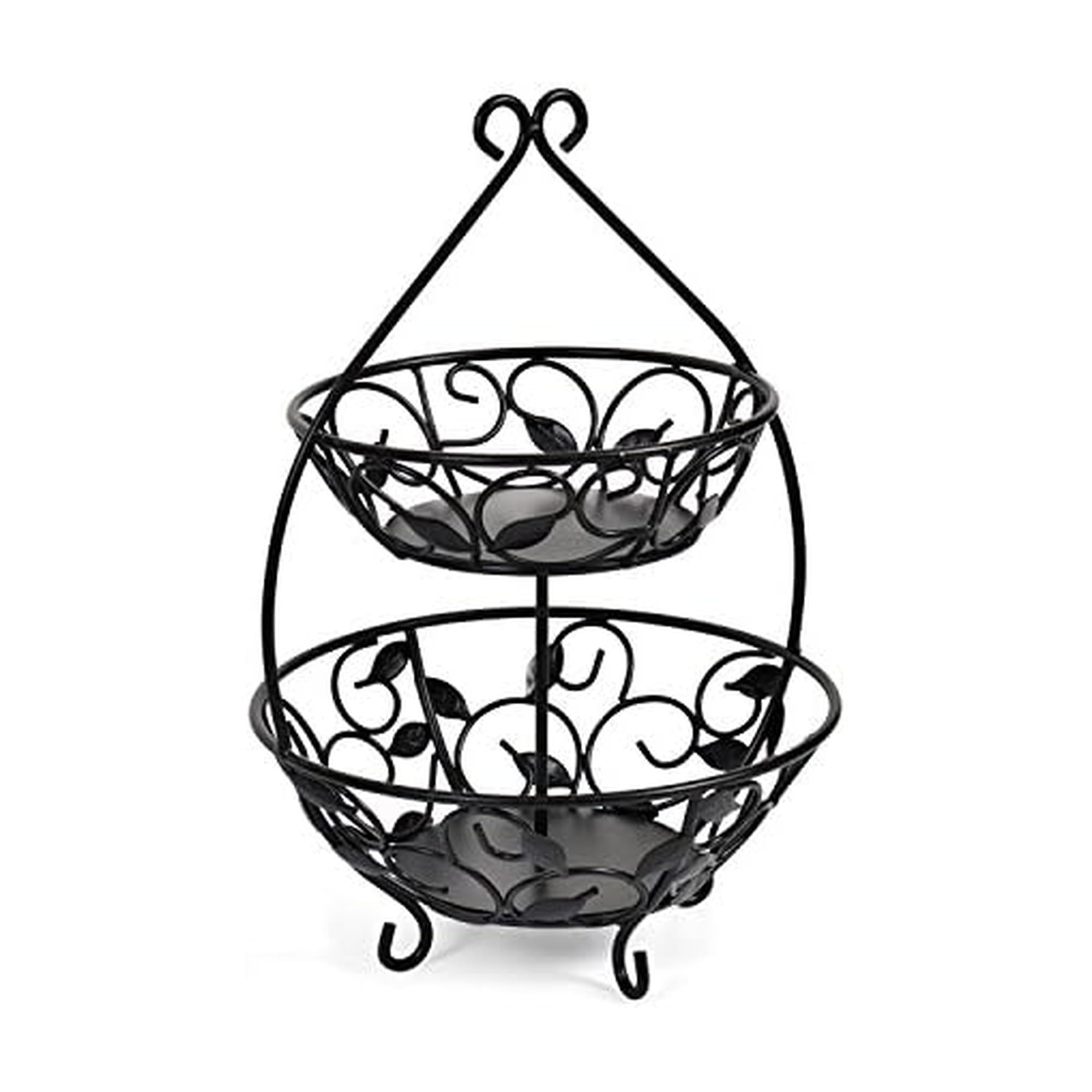 Pfaltzgraff Basics Leaf 2-Tier Wire Fruit Bowl, 12.75-Inch, Black -