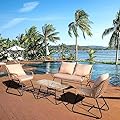 FKSLIFE 4Pieces Patio Furniture Set,Outdoor Wicker Patio Conversation Set with Cushion and Pillow,Wicker Balcony Bistro Set with Table,All-Weather for Backyard,Pool,Deck,Garden-Beige