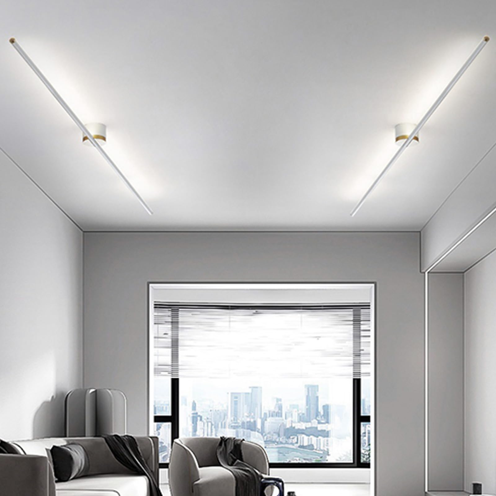LED Minimalist Ceiling Light Long Strip Semi Flush Mount Ceiling Lights 3000K/4000K/6000K Decoration Ceiling Lighting Linear Boutique Ceiling Light Living Room Kitchen (80cm,White Gold White Light)