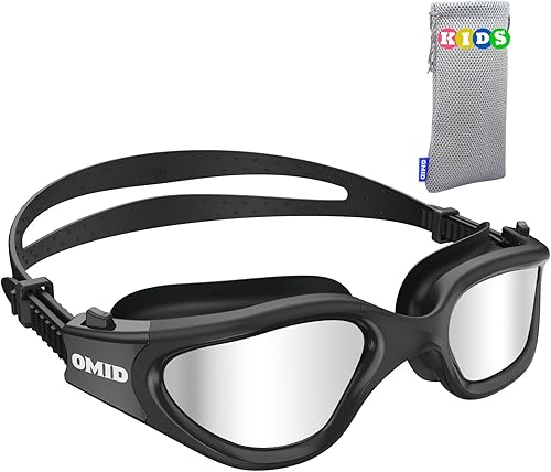 Miniatura 11 de OMID Kids Swim Goggles, P2mini Polarized Swimming Goggles Comfortable for Age 6-14 Lente roja A2-espejo marco negro rojo,A0-espejo azul lente negro