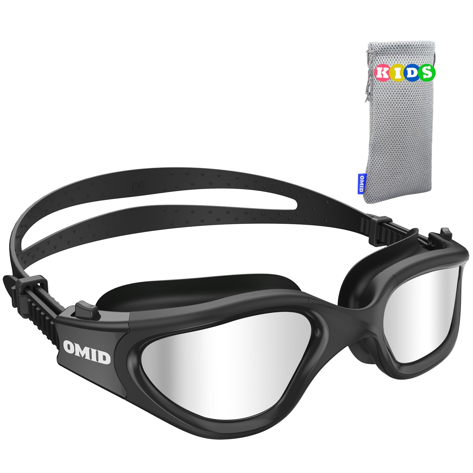 OMID Kids Swim Goggles, P2mini Polarized Swimming Goggles Comfortable for Age 6-14 (G1MINI-Allblack-Silver) — image 1