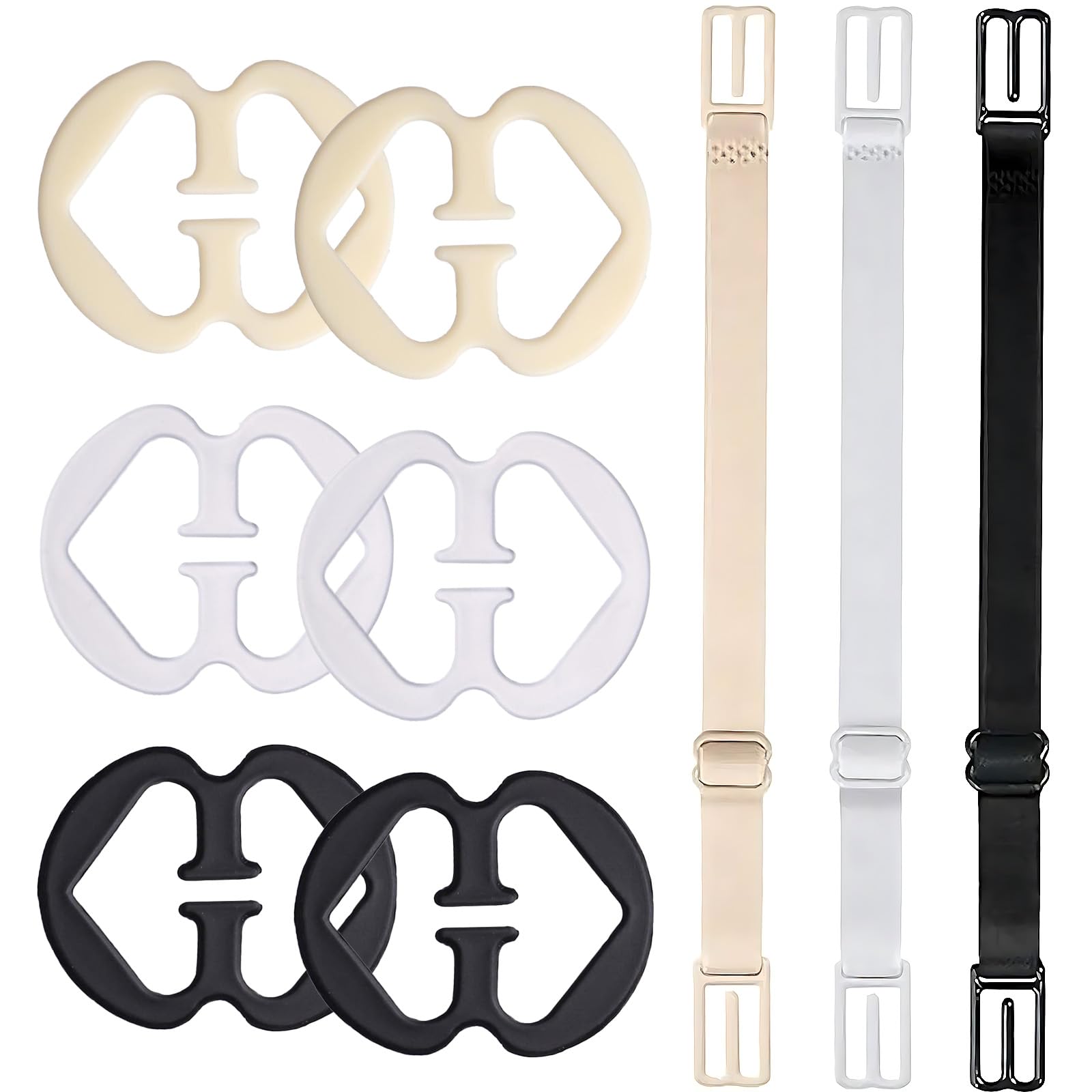 9 Pcs Bra Strap Clips, Racer Back Bra Clip Set, Soft And Comfortable Bra Straps Holder, Non-Slip Clip for Racer Back Tank Tops, Elastic Fits All Cup Sizes (Black+White+Nude)