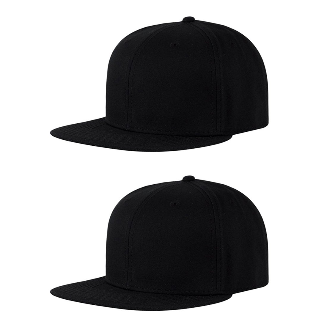 Style Along Unisex Light Breathable Material Snapback Hip Hop Cap Soft (Black) - Pack of 2