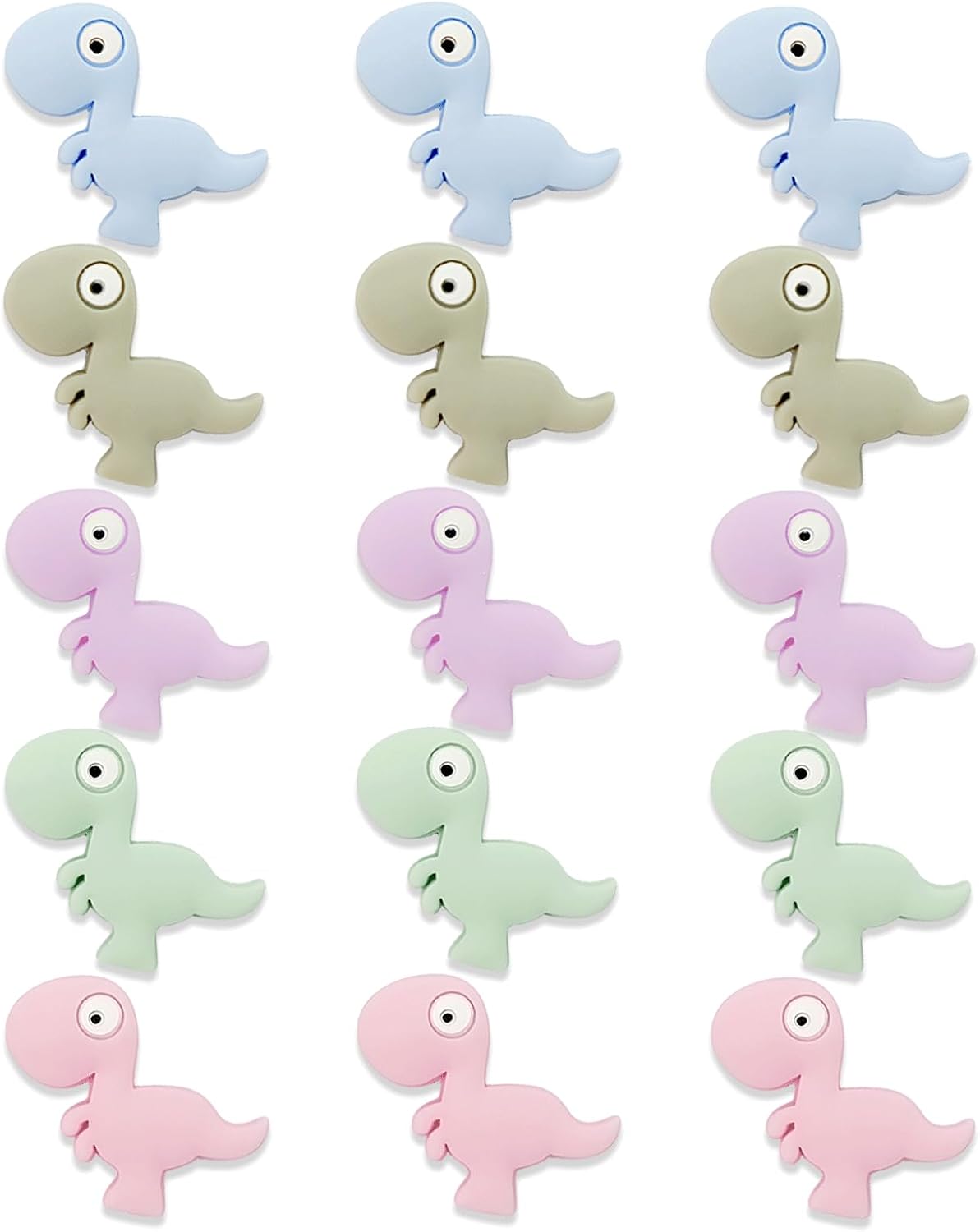 15PCS Dinosaur Silicone Beads, Silicone Focal Beads, Colorful Spacer Silicone Beads for Keychain Making, Loose Beads Bulk for Pens DIY Handicrafts Necklace Bracelet Pendants Accessories