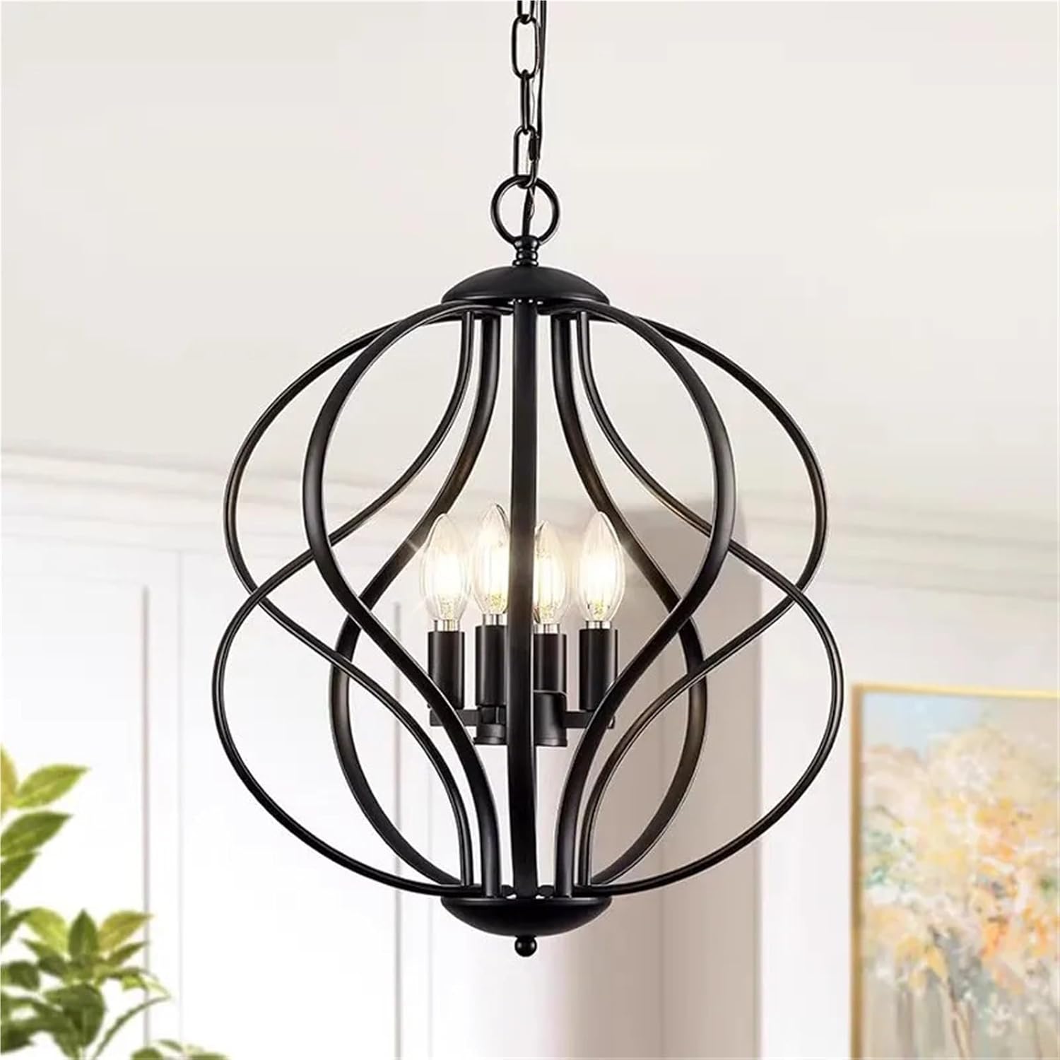 4 Candle Lights Farmhouse Chandelier Black Twisted Iron Industrial Light Fixture Modern Dining Room Kitchen Island Lighting,Indoor Illumination