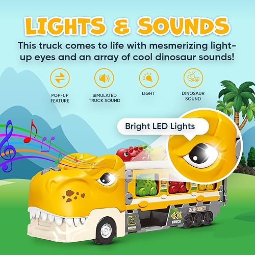 Miniatura 4 de Camión de dinosaurios para niños de 3 a 5 años  Transporte de dinosaurios con pista de carreras plegable y 6 autos de carreras de dinosaurios