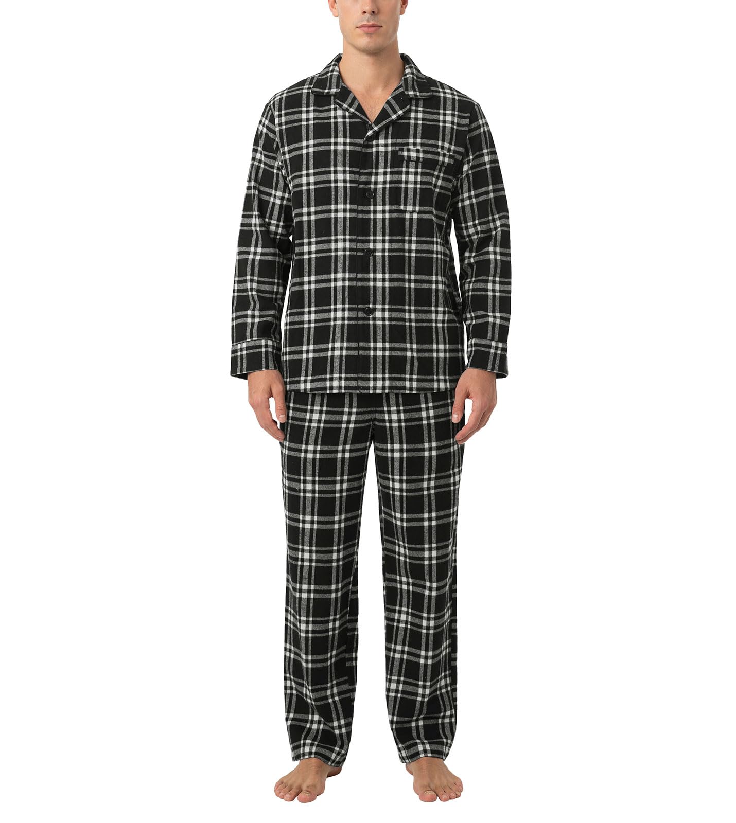 LAPASA Pijama Hombre Invierno 100% Algodón Franela Ropa Dormir a Cuadros Camiseta Manga Larga y Pantalón Largo Calido Estar en Casa Comodo M79/M95
