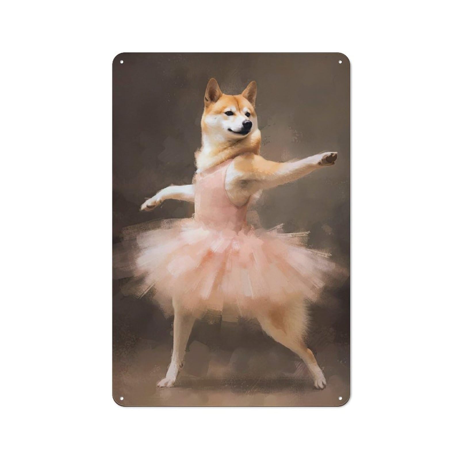 Office Metal Sign with Shiba Inu Ballerina Design 30x20cm, Classic Study Room Decor for Office, Study, Studio Or Hallway
