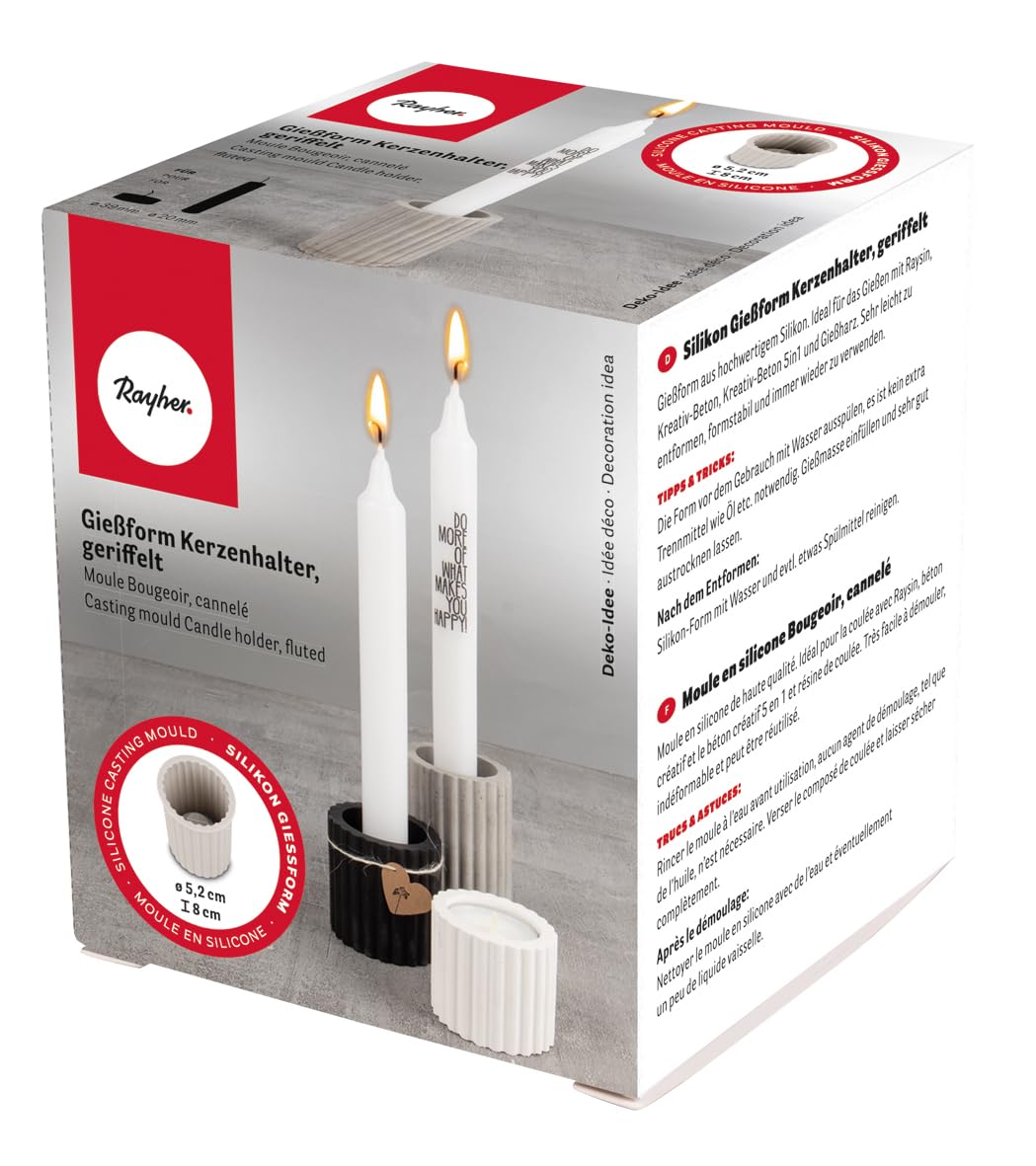 Rayher Silicone mould Candle holder, ridged, for tealight & taper candles, ø52xH80mm, 36186000